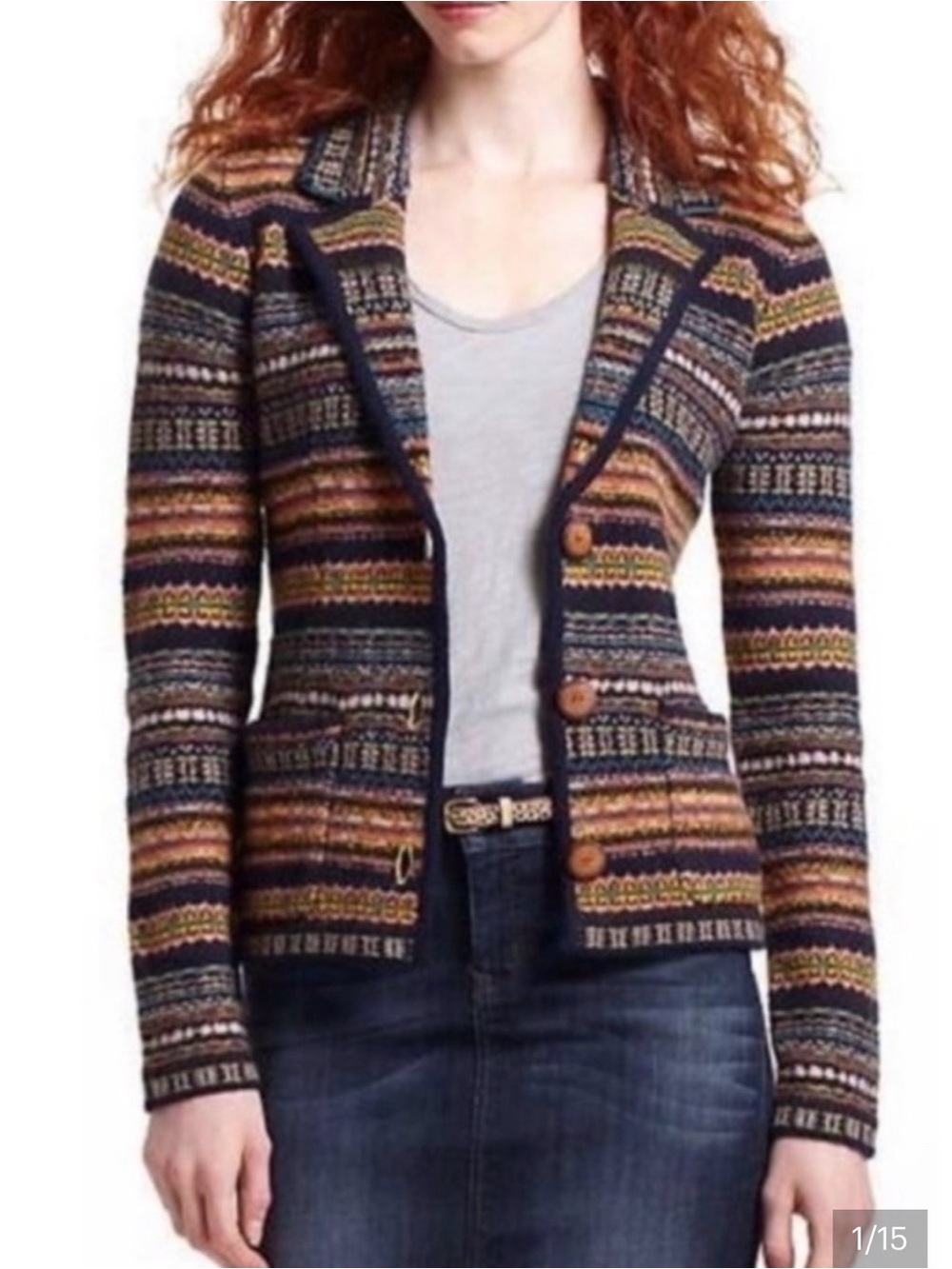 Anthropologie Multicolor Striped Knit Blazer in Blue, Yellow & Orange